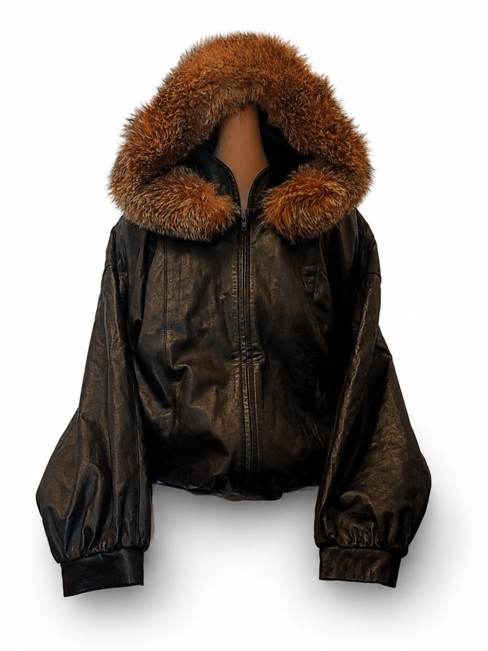80's Saga Furs Leather Jacket W/ Removable Vintage Fur Hood. - Unisex